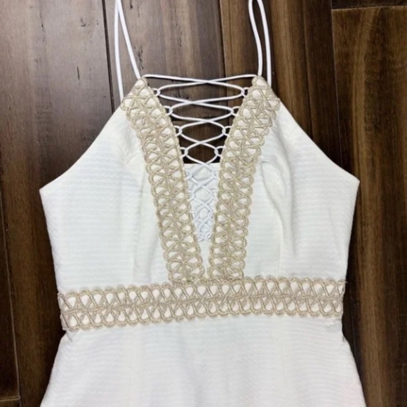 Lilly Pulitzer size 00 Lace Trista Dress White and Gold Knee Mini Length shift - Picture 5 of 9